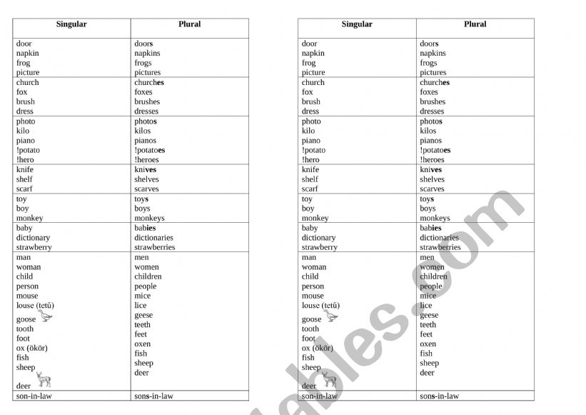 Plurals worksheet