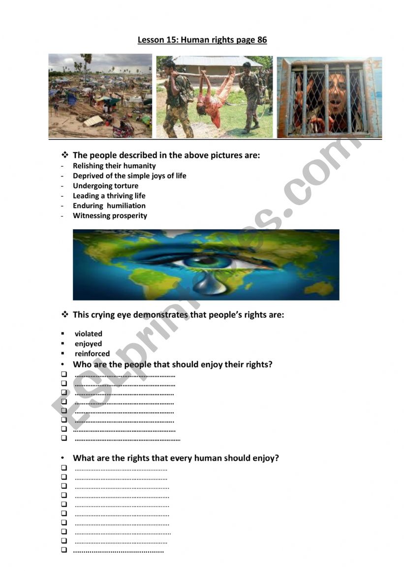 human rights worksheet