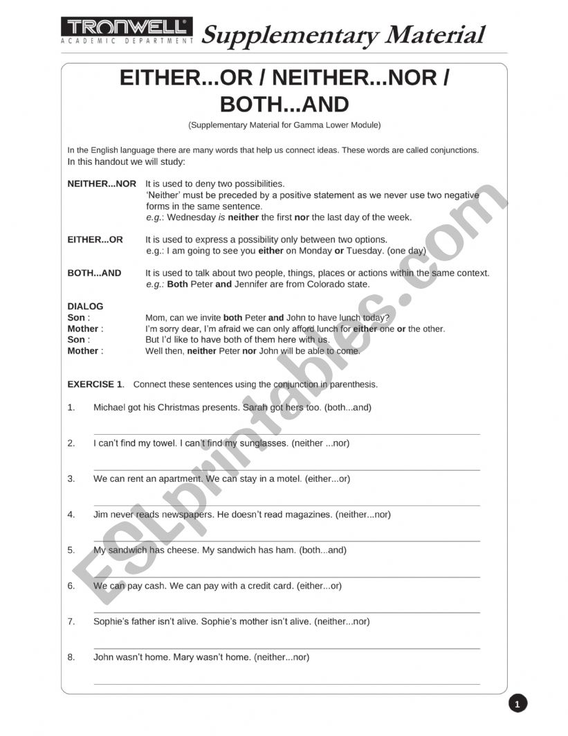 Either/Both worksheet