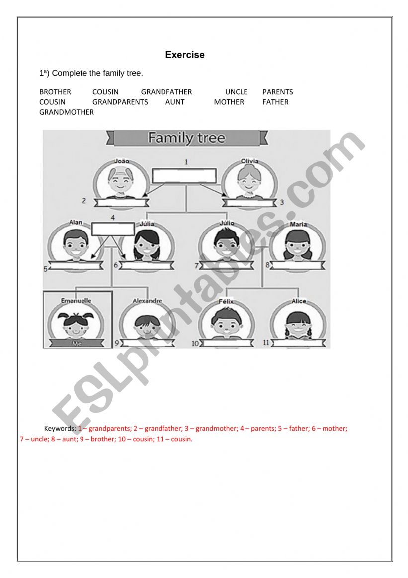 Family member - exercise worksheet