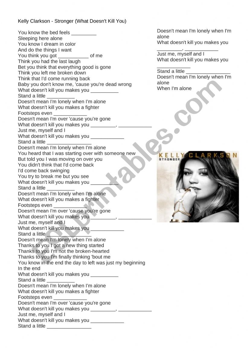 Stronger- Kelly Clarkson worksheet