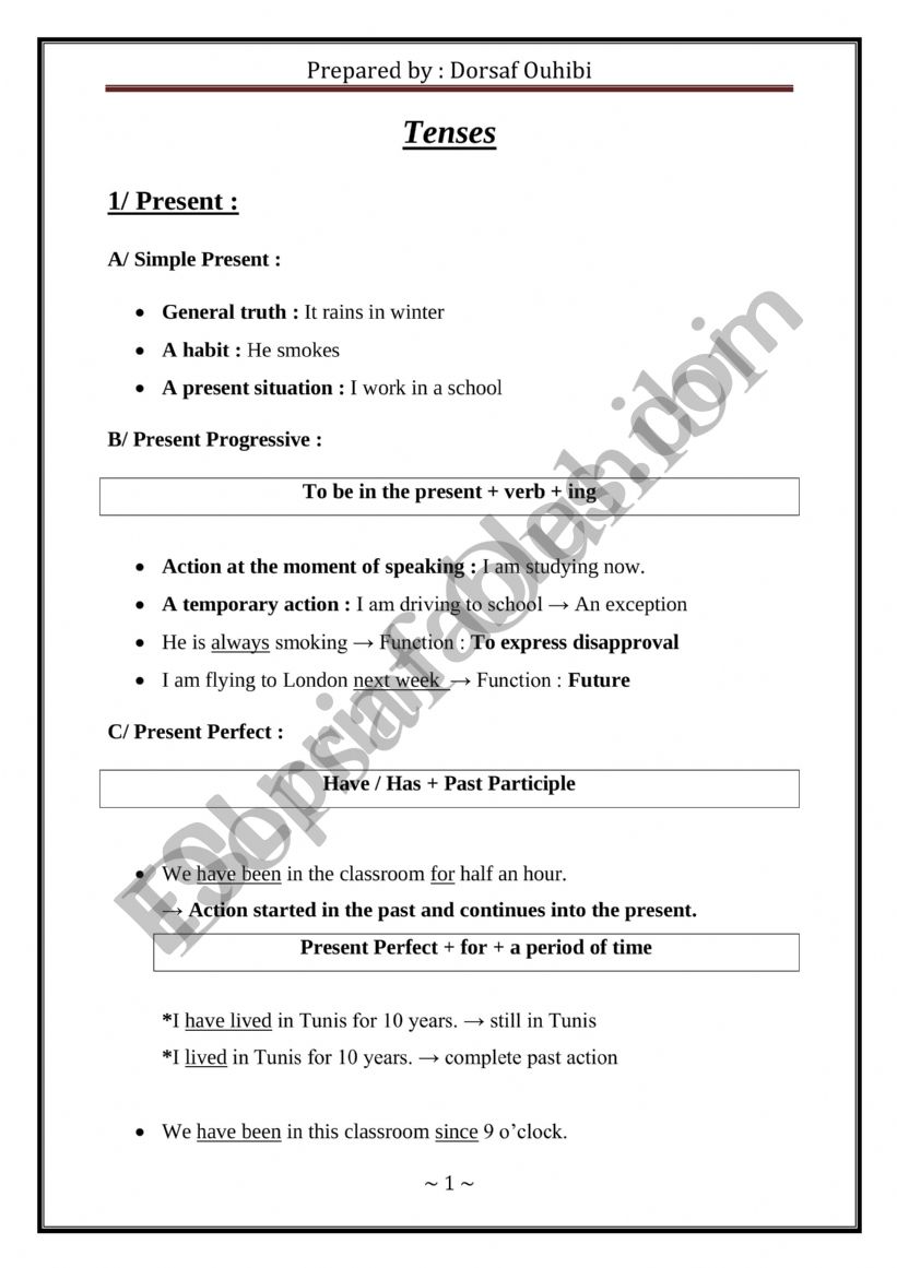 Worksheet of tenses worksheet