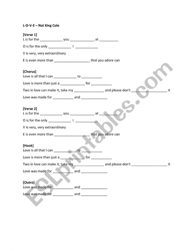 L-O-V-E - Nat King Cole fill in blanks (song)