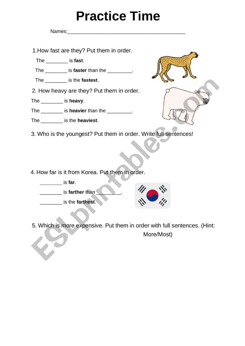 Superlatives & Comparatives worksheet