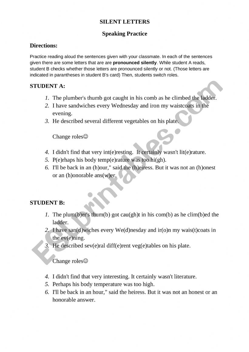 Silent Letters Speaking Practice role play