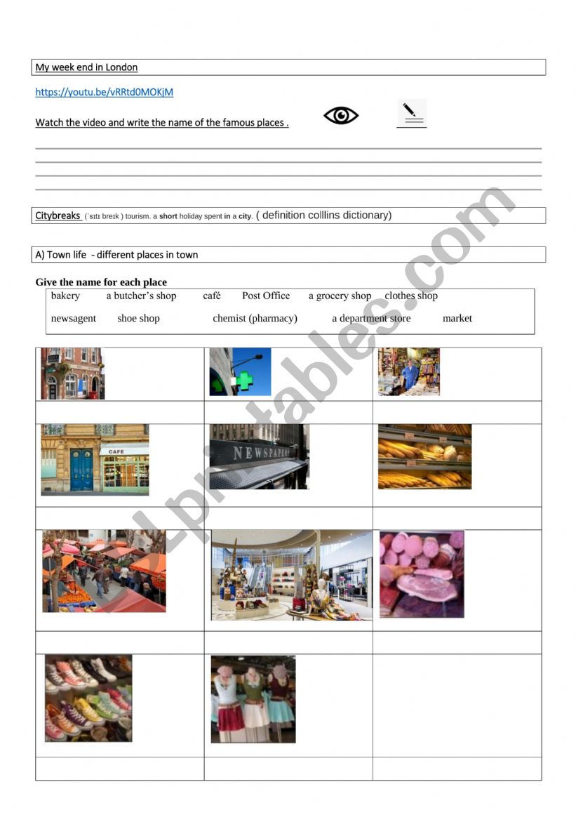 Town life  worksheet