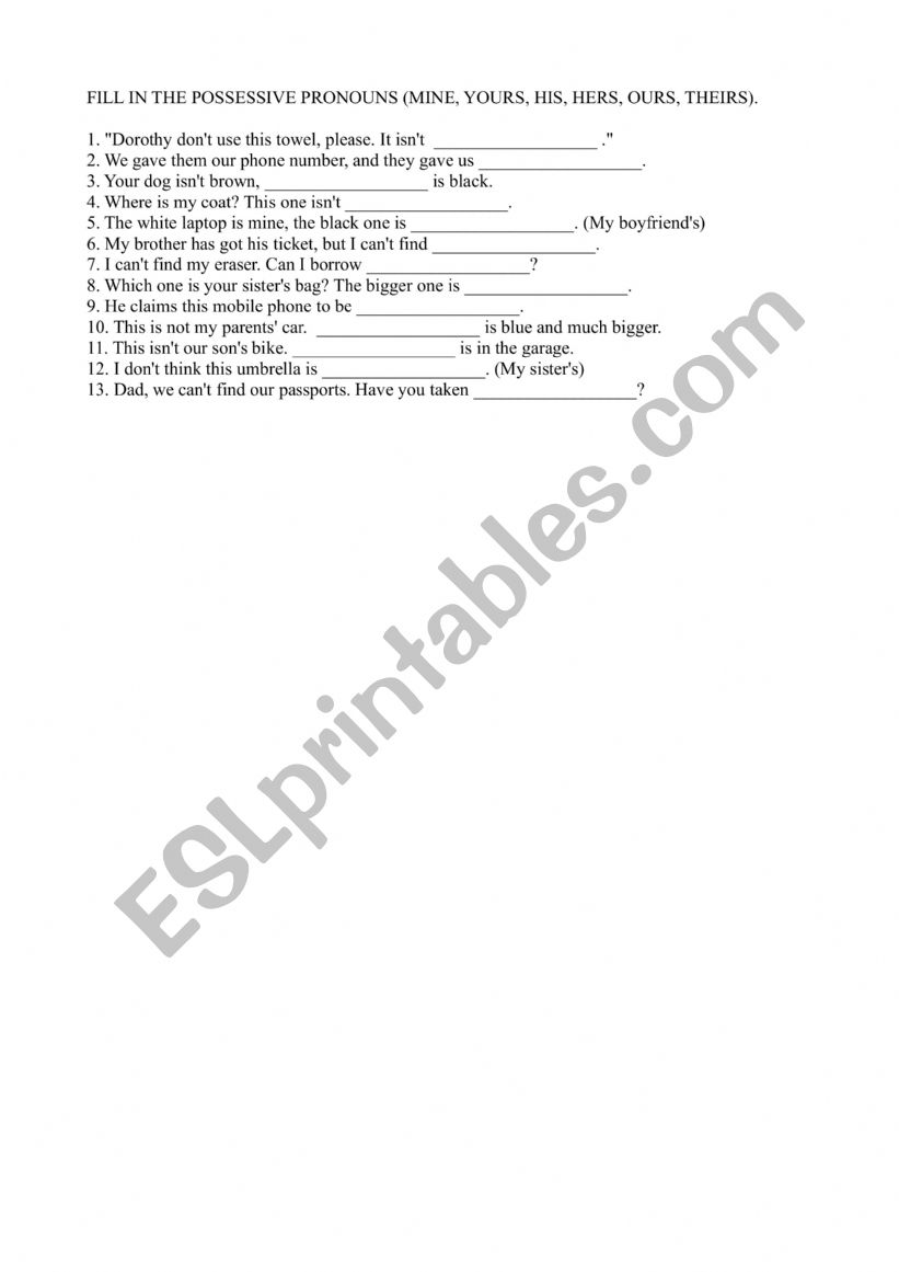 Possessive worksheet