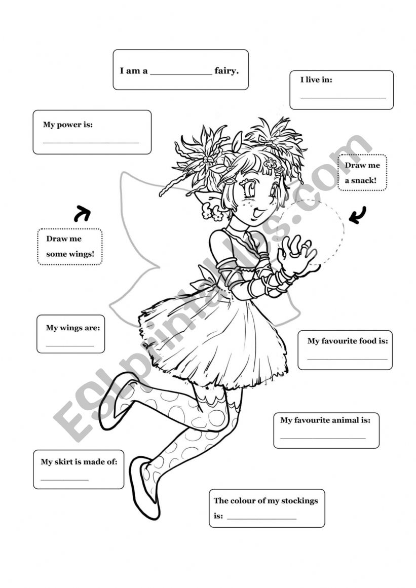 Fairy vocabulary worksheet & colouring page