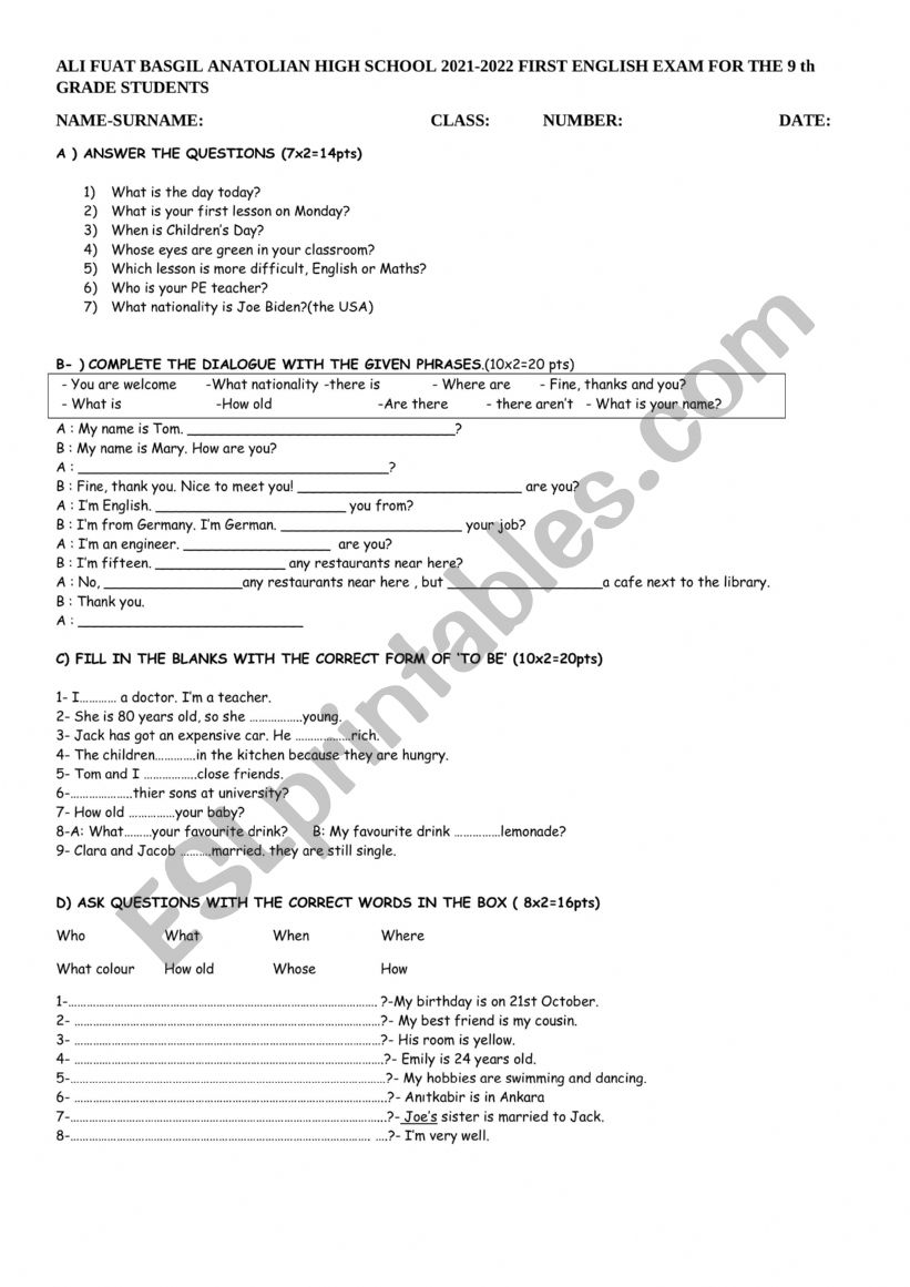 grammar worksheet