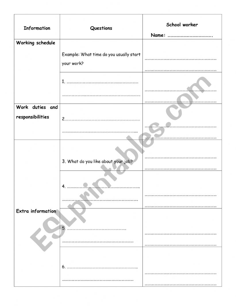 Interview a School Helper worksheet