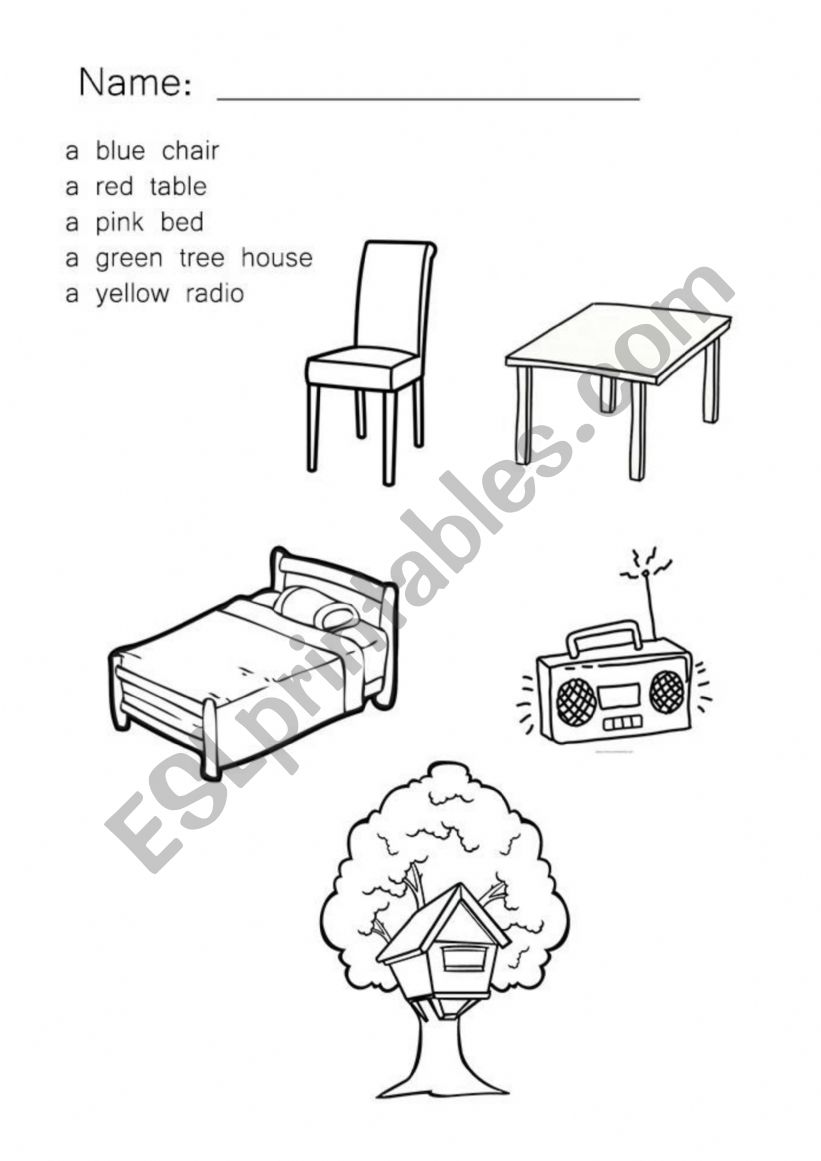 Colour the furniture worksheet