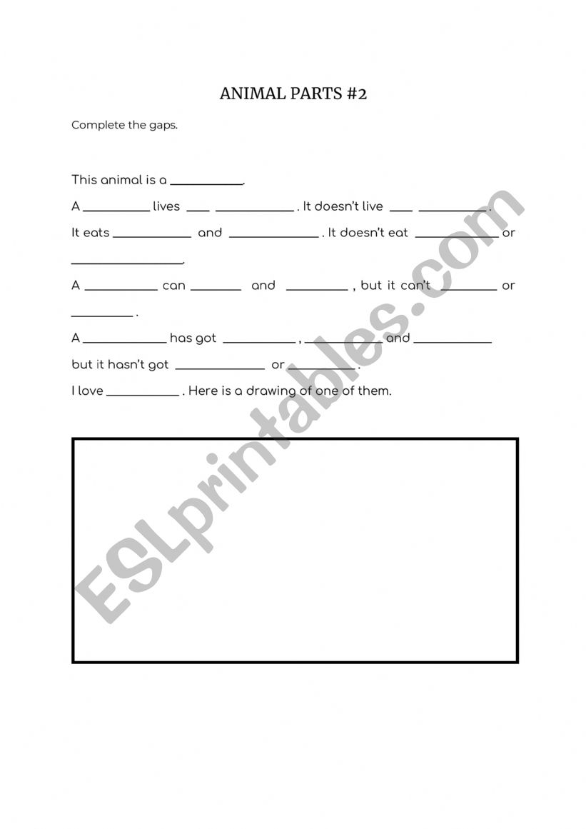 Animal description worksheet