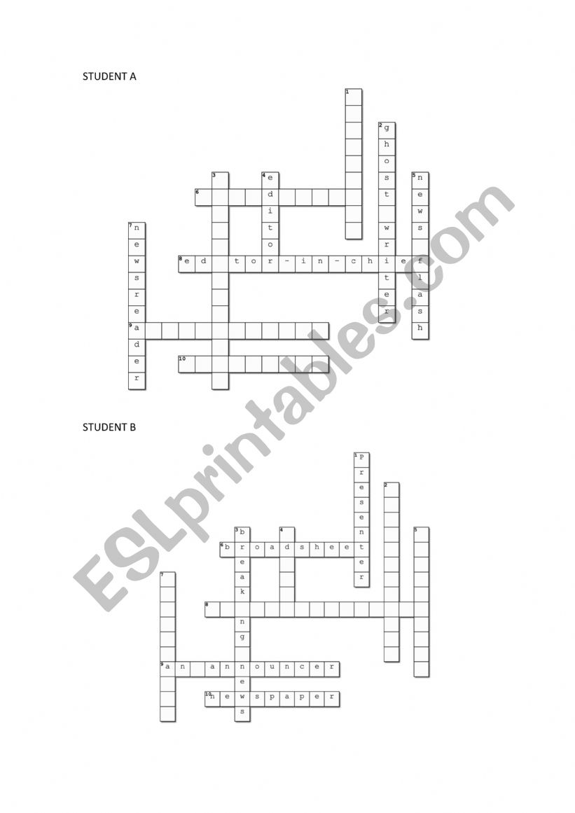 Crossword Speaking The Media worksheet