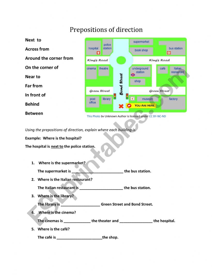 Prepositions of Direction Practice with map 