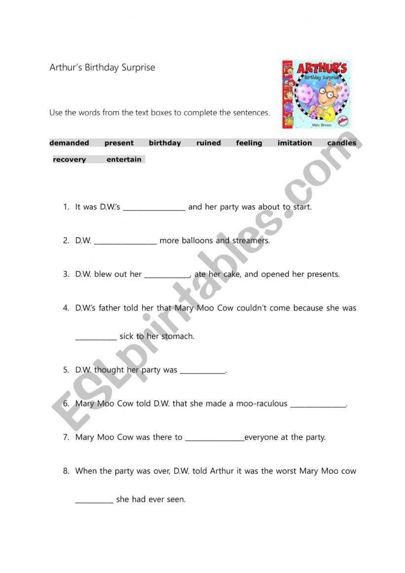 Arthurs Birthday Surprise  worksheet