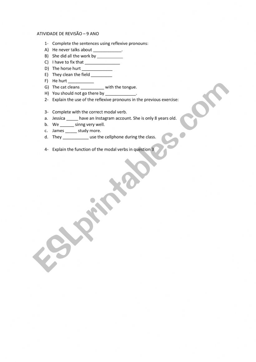 exercises worksheet