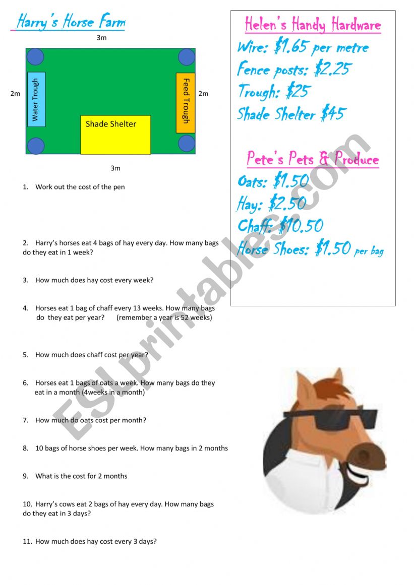  Harrys Horse Farm worksheet