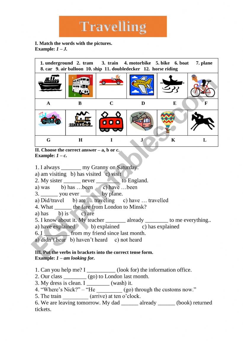 Travelling worksheet