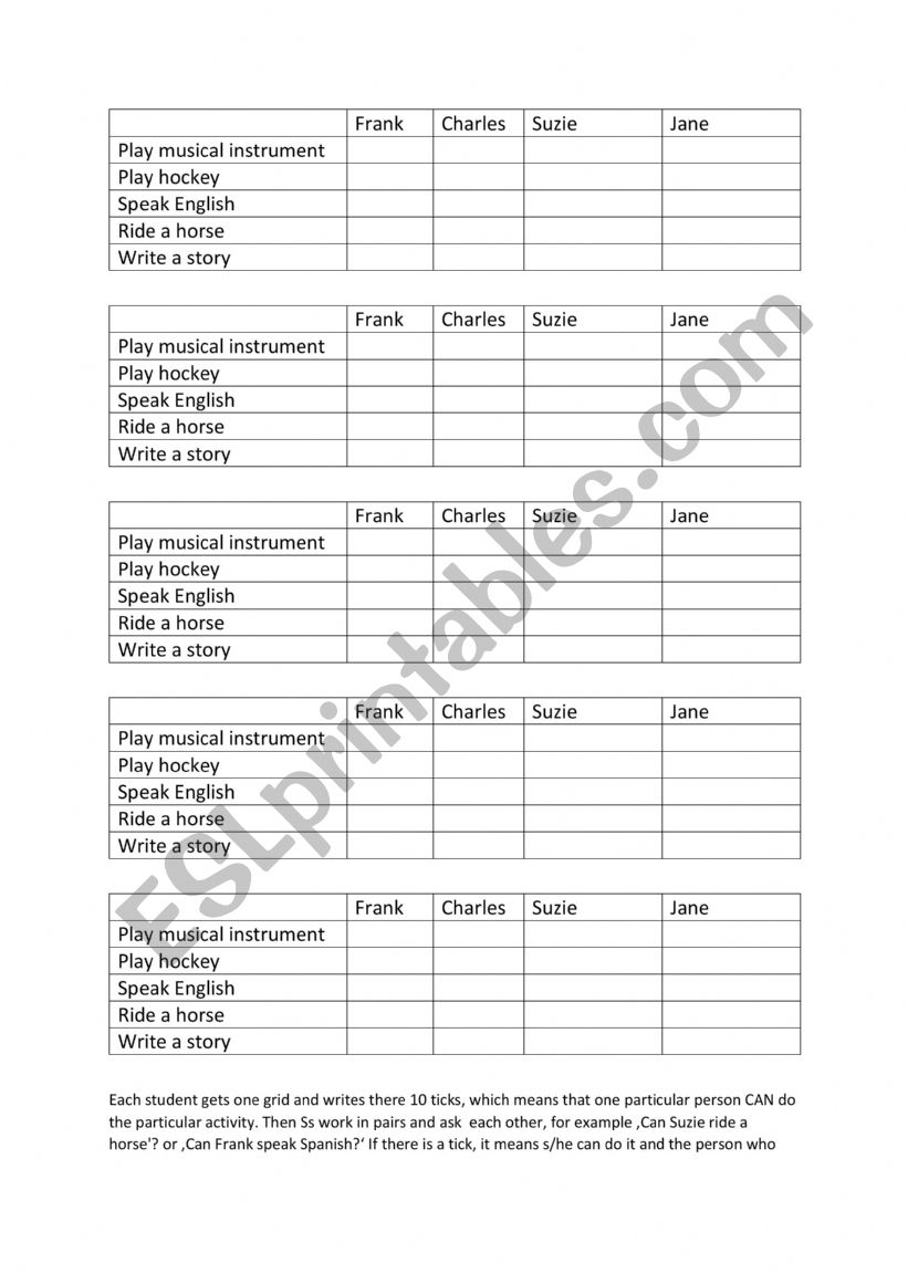 CAN OR CANNOT, A PAIR GAME worksheet