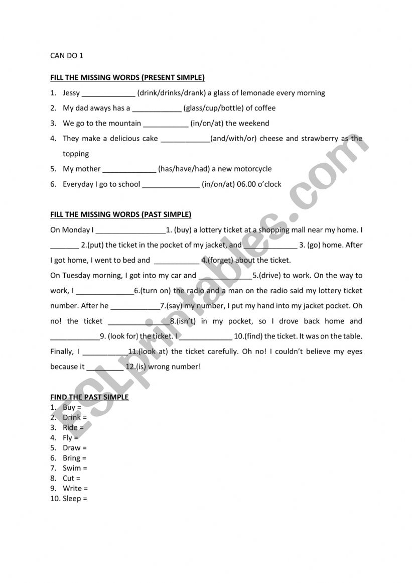 worksheet tenses worksheet