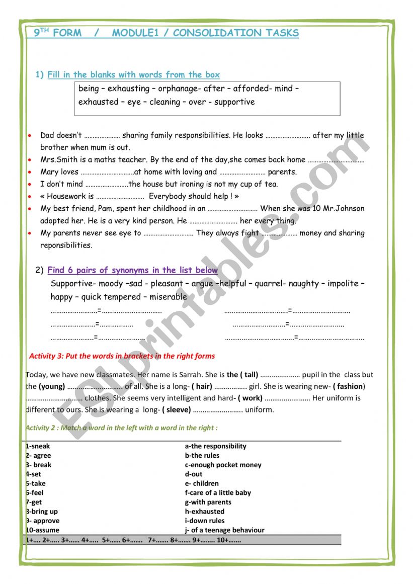 CONSOLIDATION MODULE 1  9TH FORM