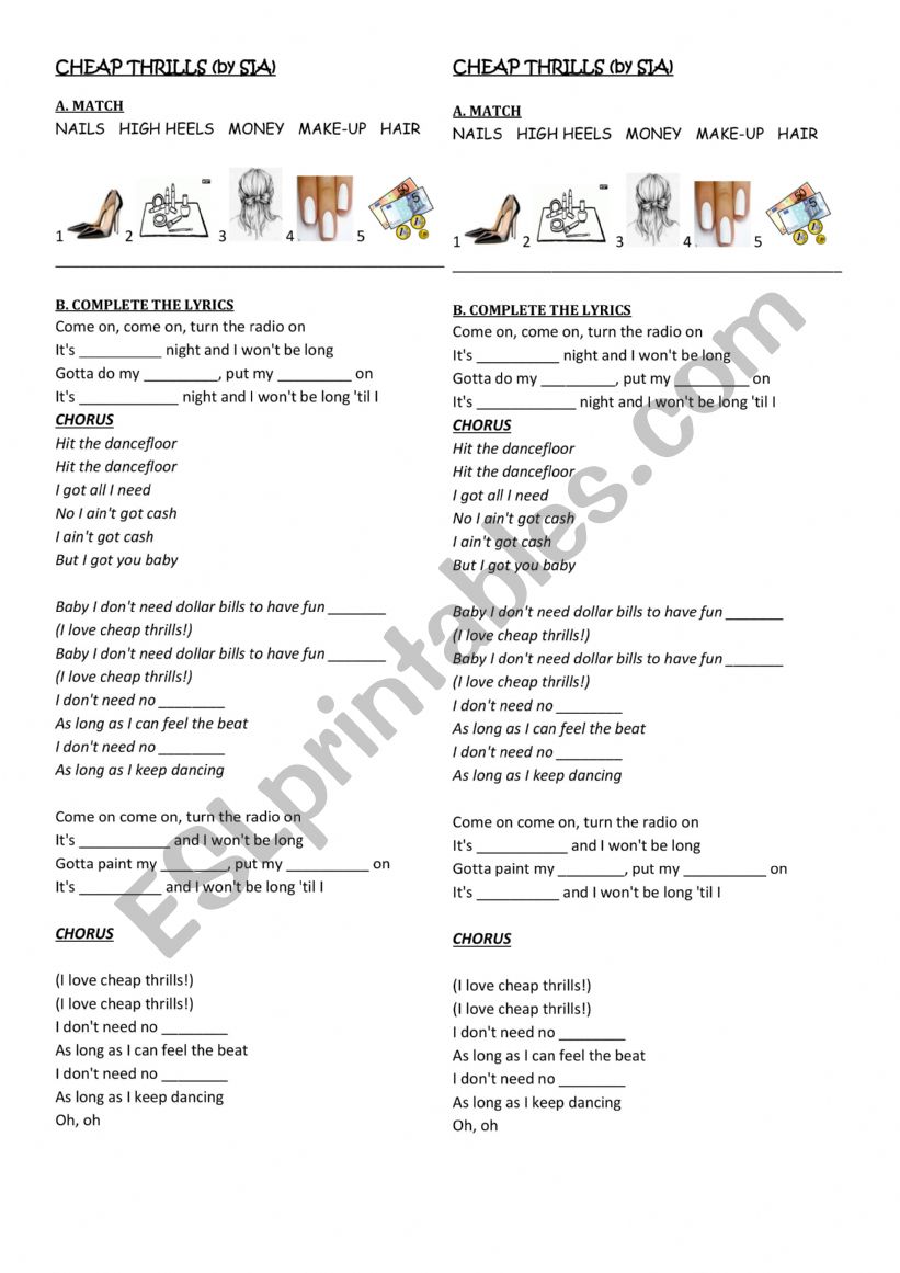 Cheap Thrills  worksheet