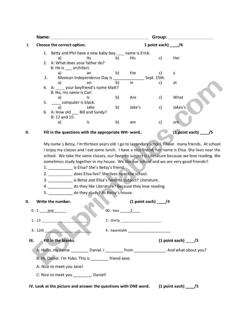 Diagnostic test worksheet