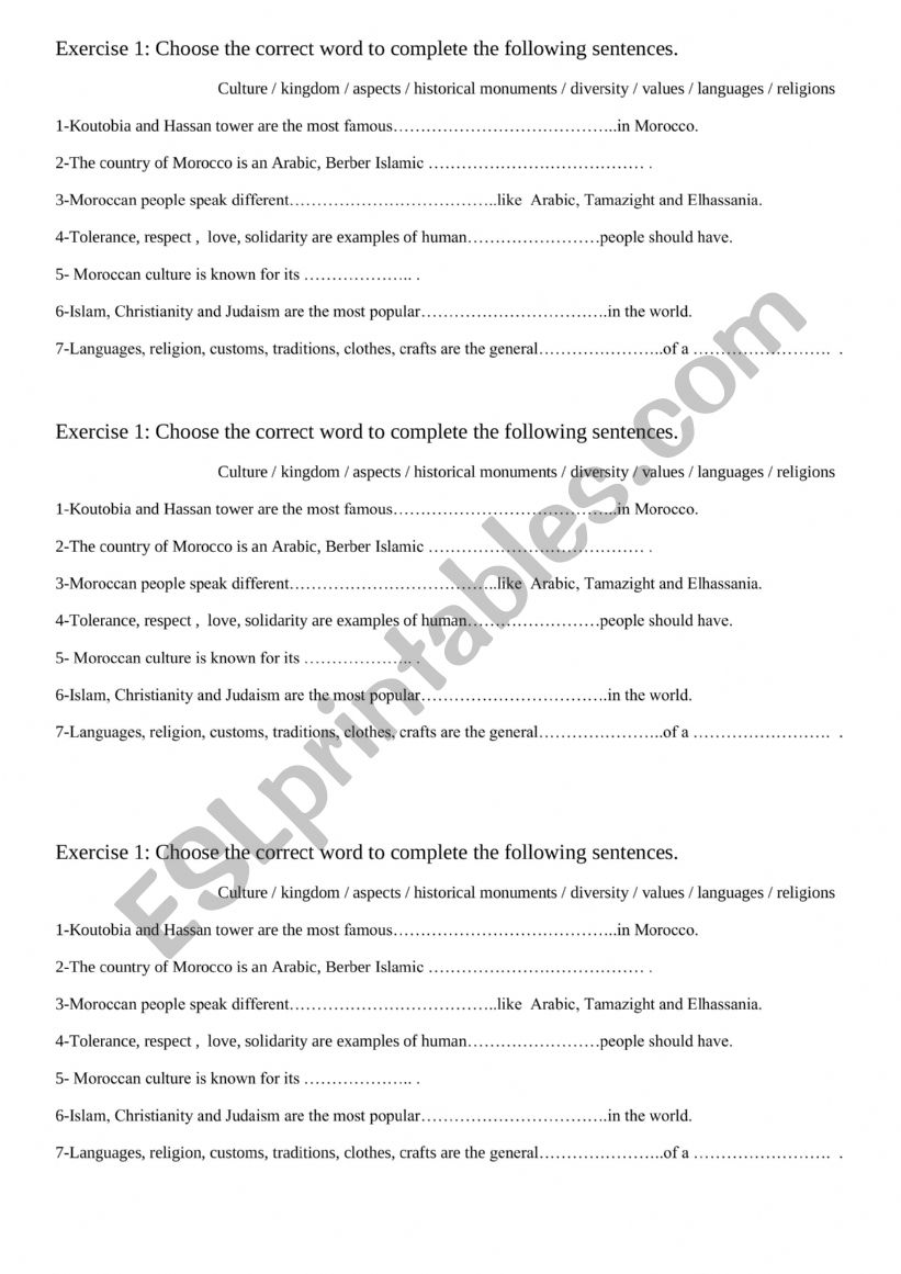 Exercise about Culture worksheet