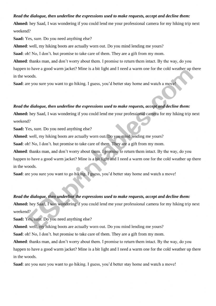 making Requests dialogue  worksheet