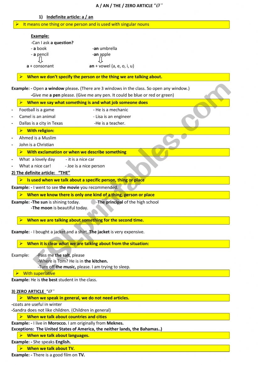 A / AN / THE / ZERO ARTICLE ؔ