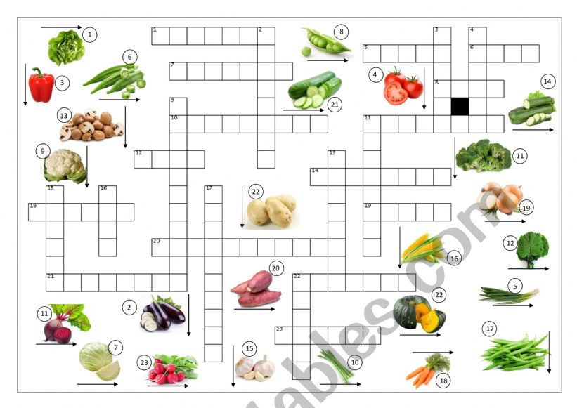 Vegetables Crosswords worksheet