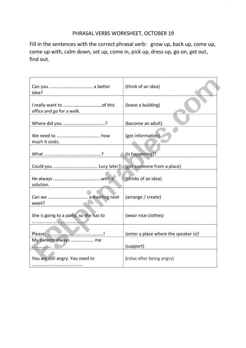 Phrasal Verbs Worksheet worksheet