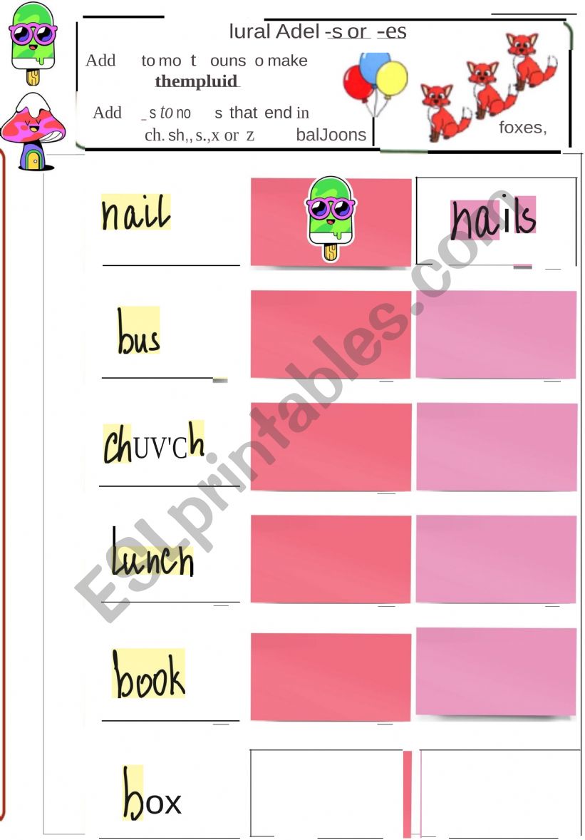 S and Es worksheet