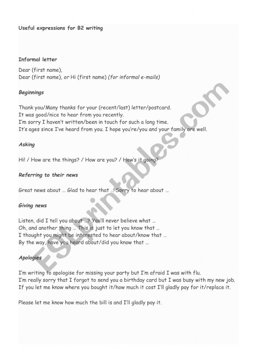 Layout for wrting letters worksheet