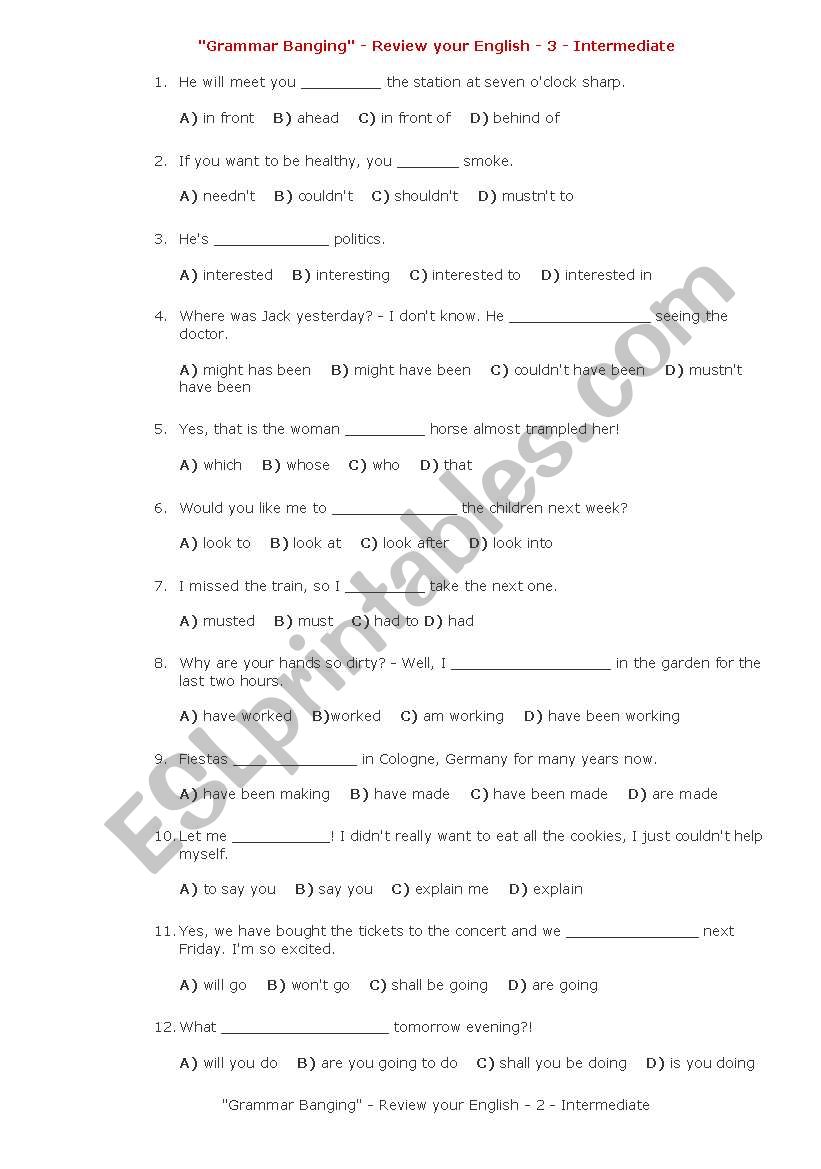 GRAMMAR OVERVIEW-INT&UPPER worksheet