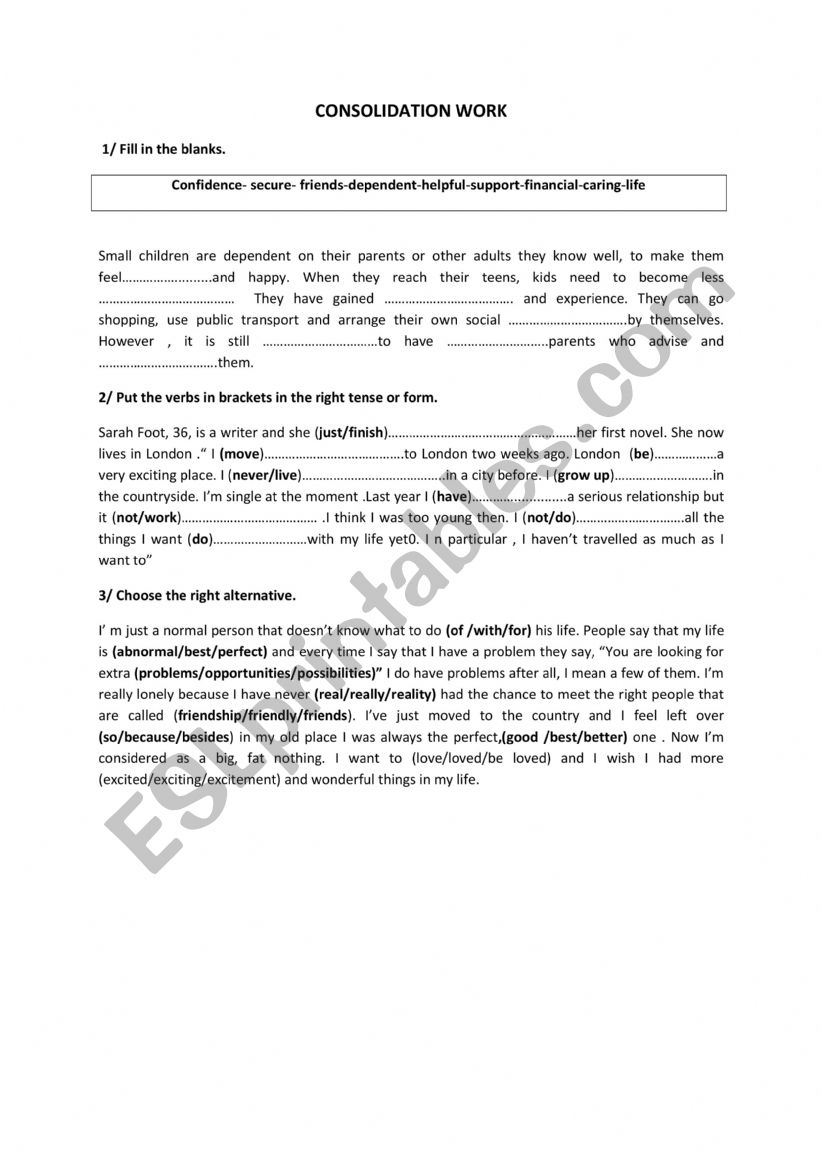 consolidation work worksheet