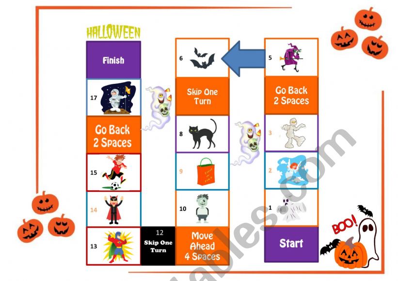 Halloween board game worksheet