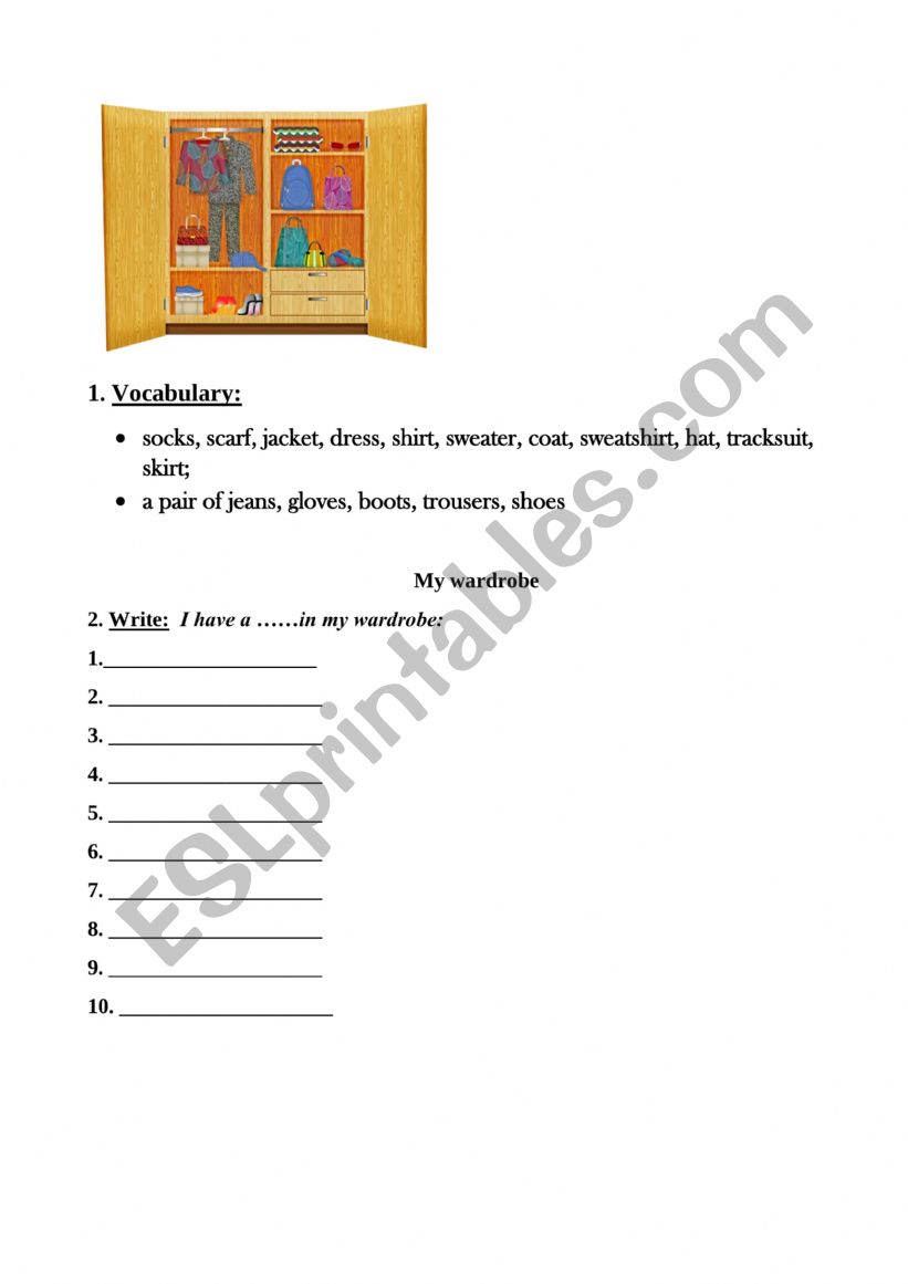 Clothes Project worksheet
