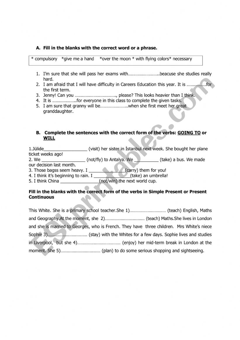 grammer mix: will- going to- s.present-p.progreesive