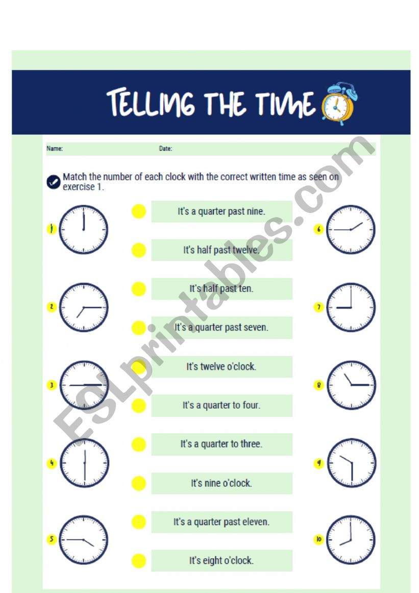 What time is it? (match) - ESL worksheet by logalapian