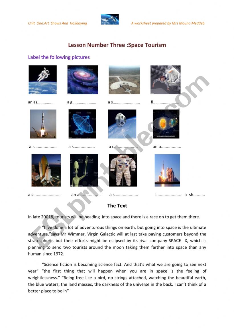 SPACE TRAVEL worksheet