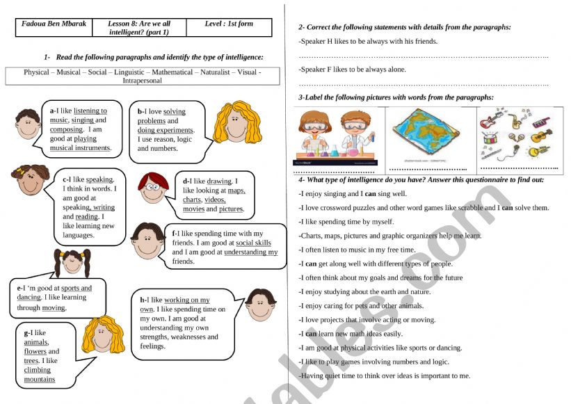 Are we all intelligent? worksheet