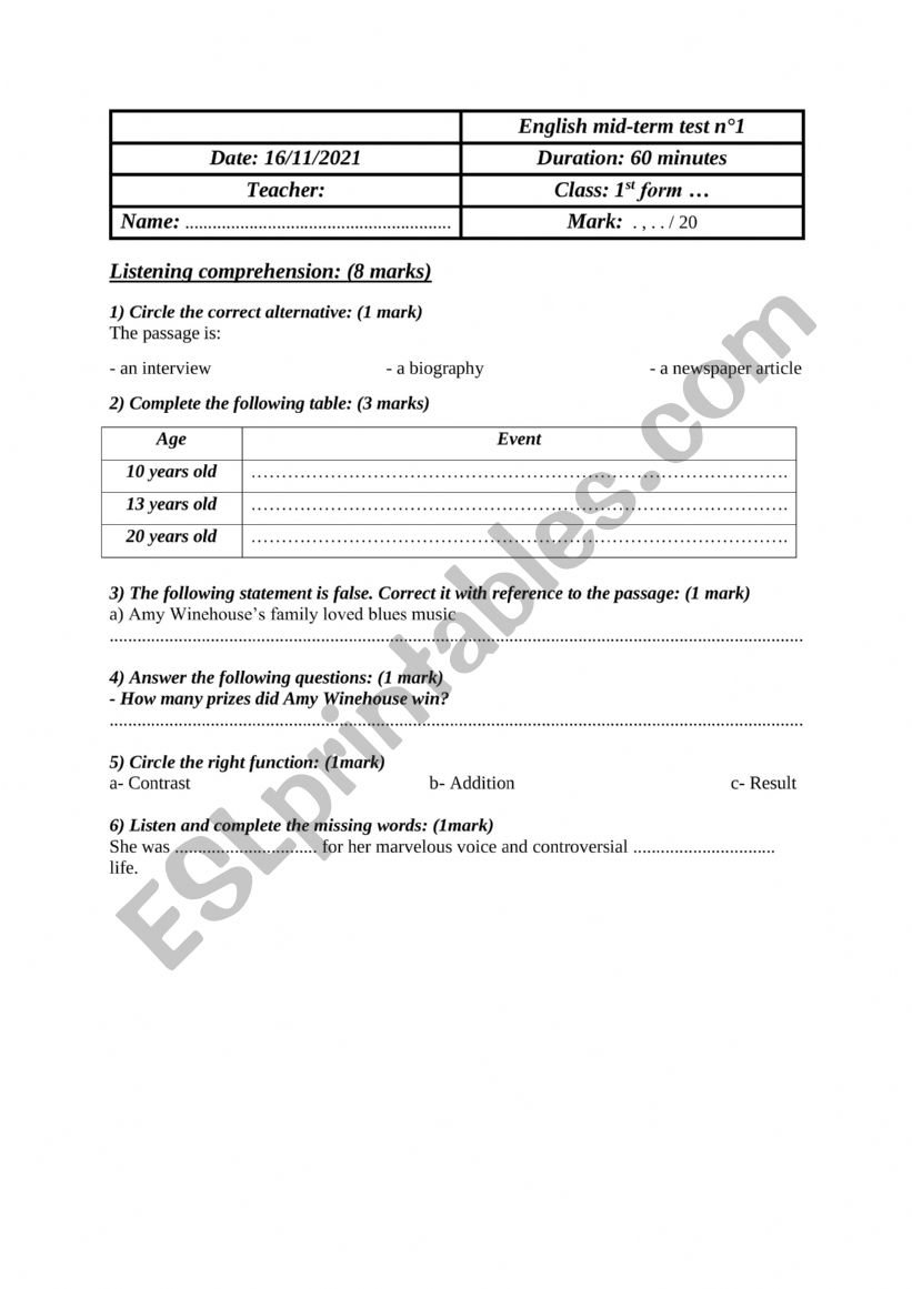 Mid-term-test-1-winehouse worksheet