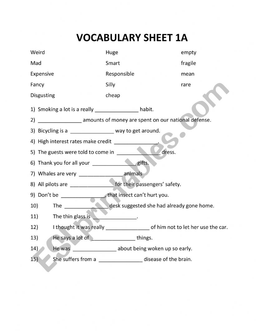 Vocabulary 1A worksheet