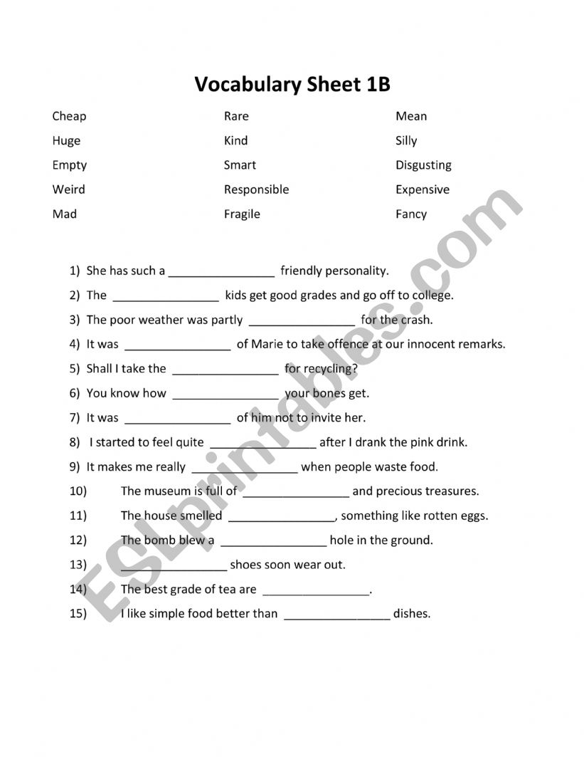 Vocabulary 1B worksheet