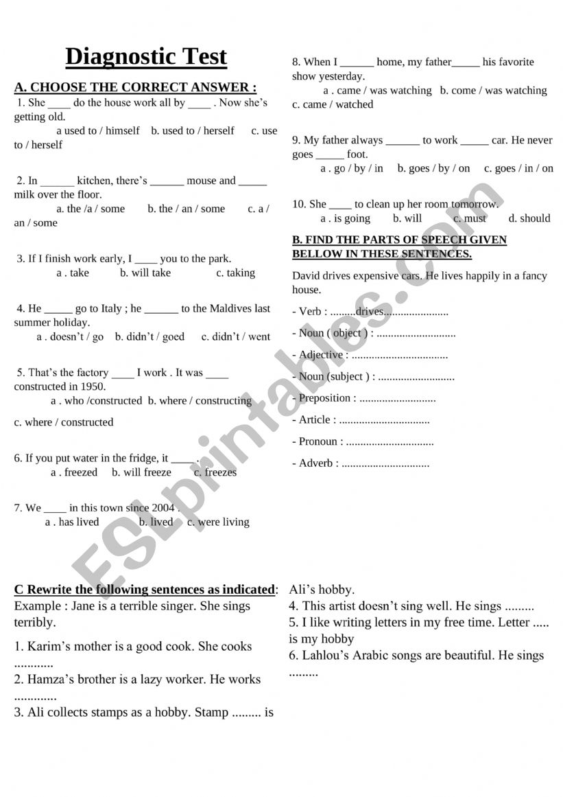 diagnostic test for bac students