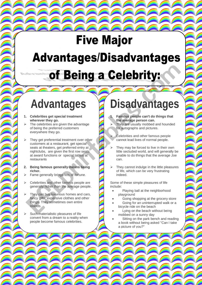 Celebrity worksheet