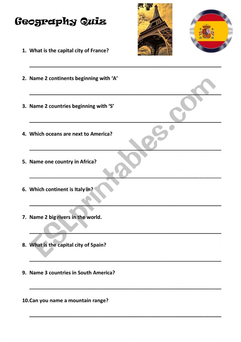 Geography quiz worksheet