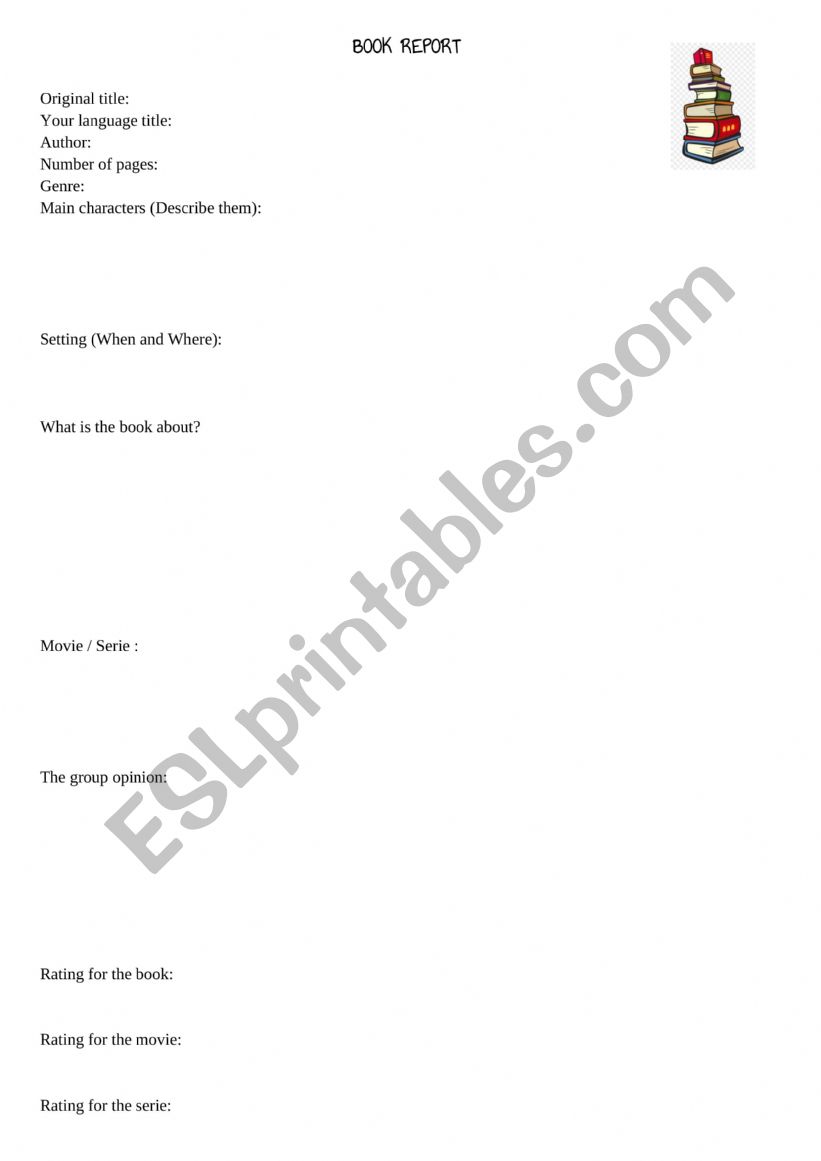 Book Report worksheet