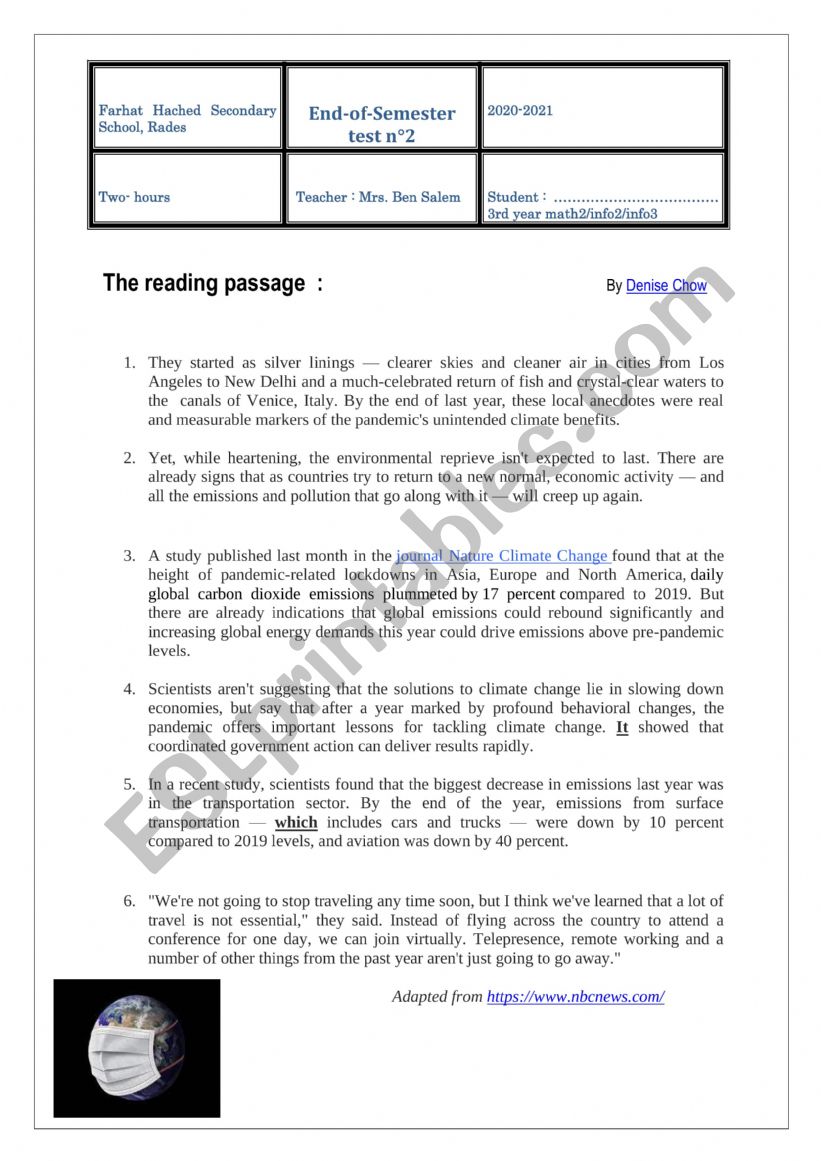 end term test 1 first year  worksheet